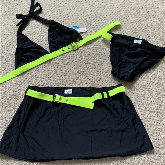 NEW La Vie En Rose 3 piece swimsuit black/green - Picture 1 of 12